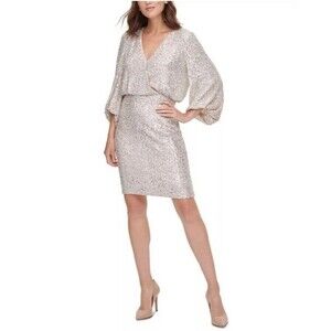 Eliza J Sequined Blouson Gold Sequin Lined dress